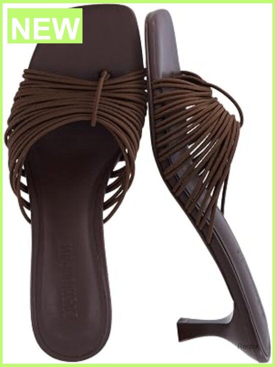 Shoes - Strappy Kitten Heels, Cushioned Footbed, Slip On Open Toe Sandal